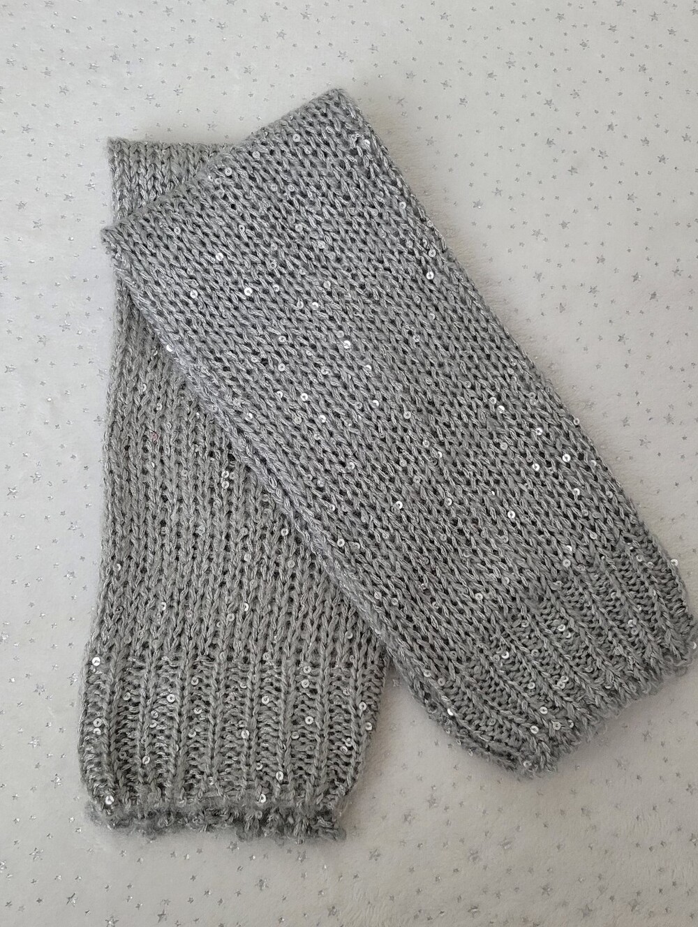 Silver Knit Sequin Women's Leg Warmers - Stylish Sparkle
